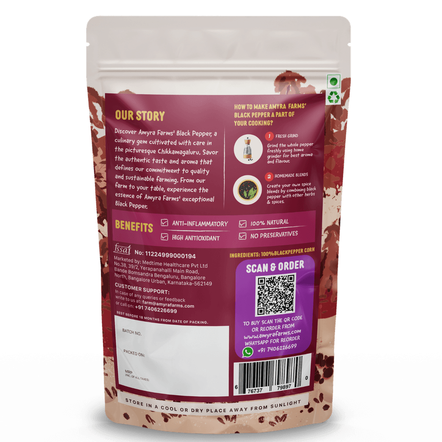 Royal Black Peppercorns — back of pack